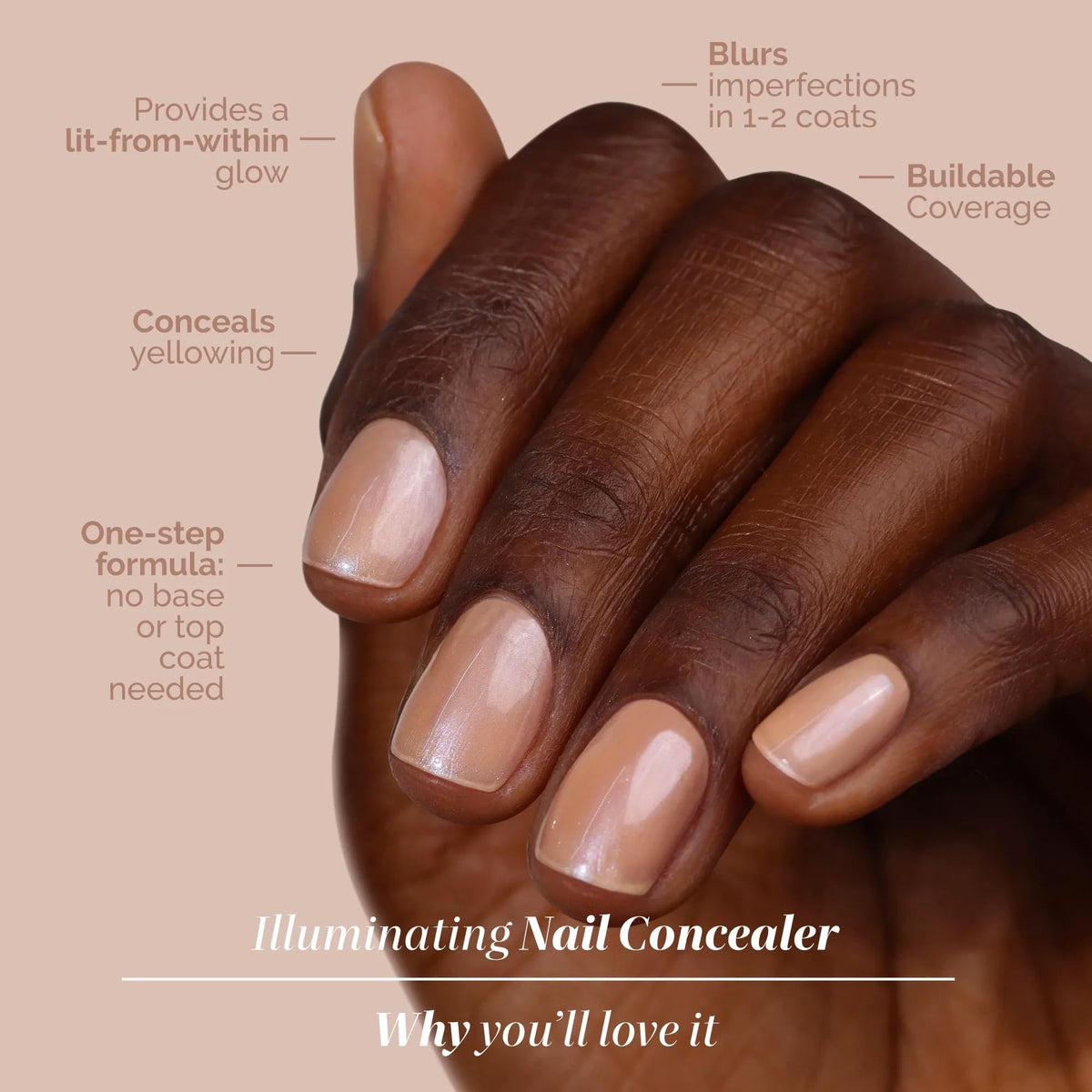 LONDONTOWN lustrous beige swatch on skin illustrating natural concealment