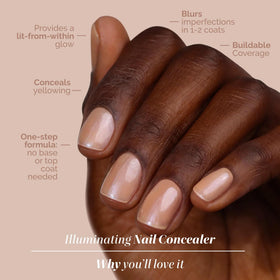 LONDONTOWN lustrous beige swatch on skin illustrating natural concealment