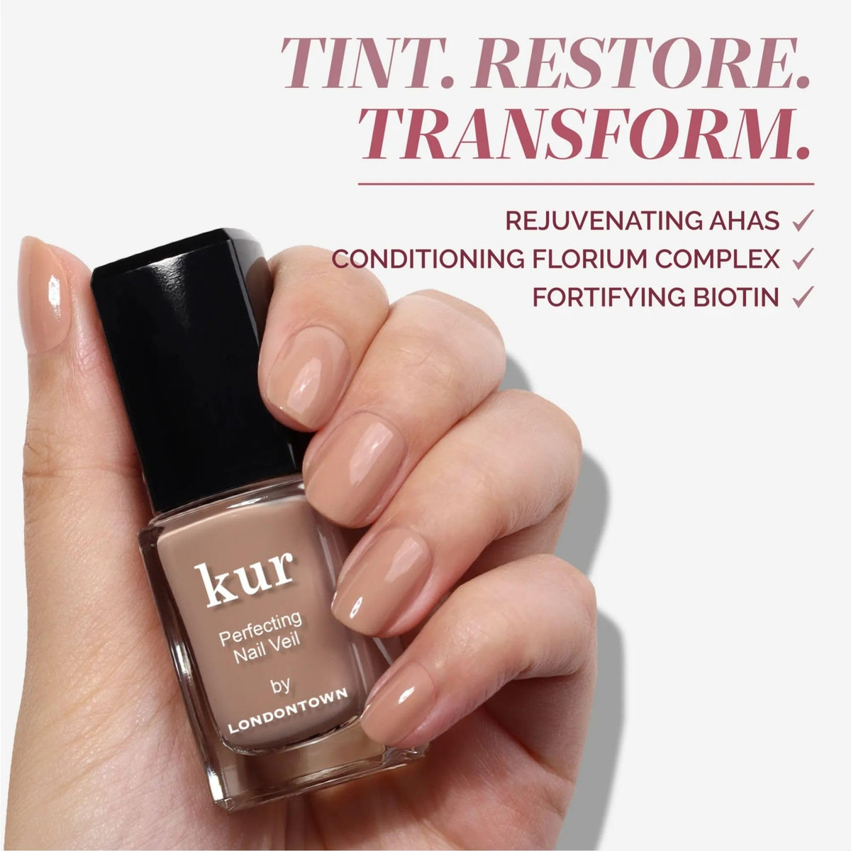 LONDONTOWN ingredient label highlighting Florium Complex and biotin benefit: nourishing formula