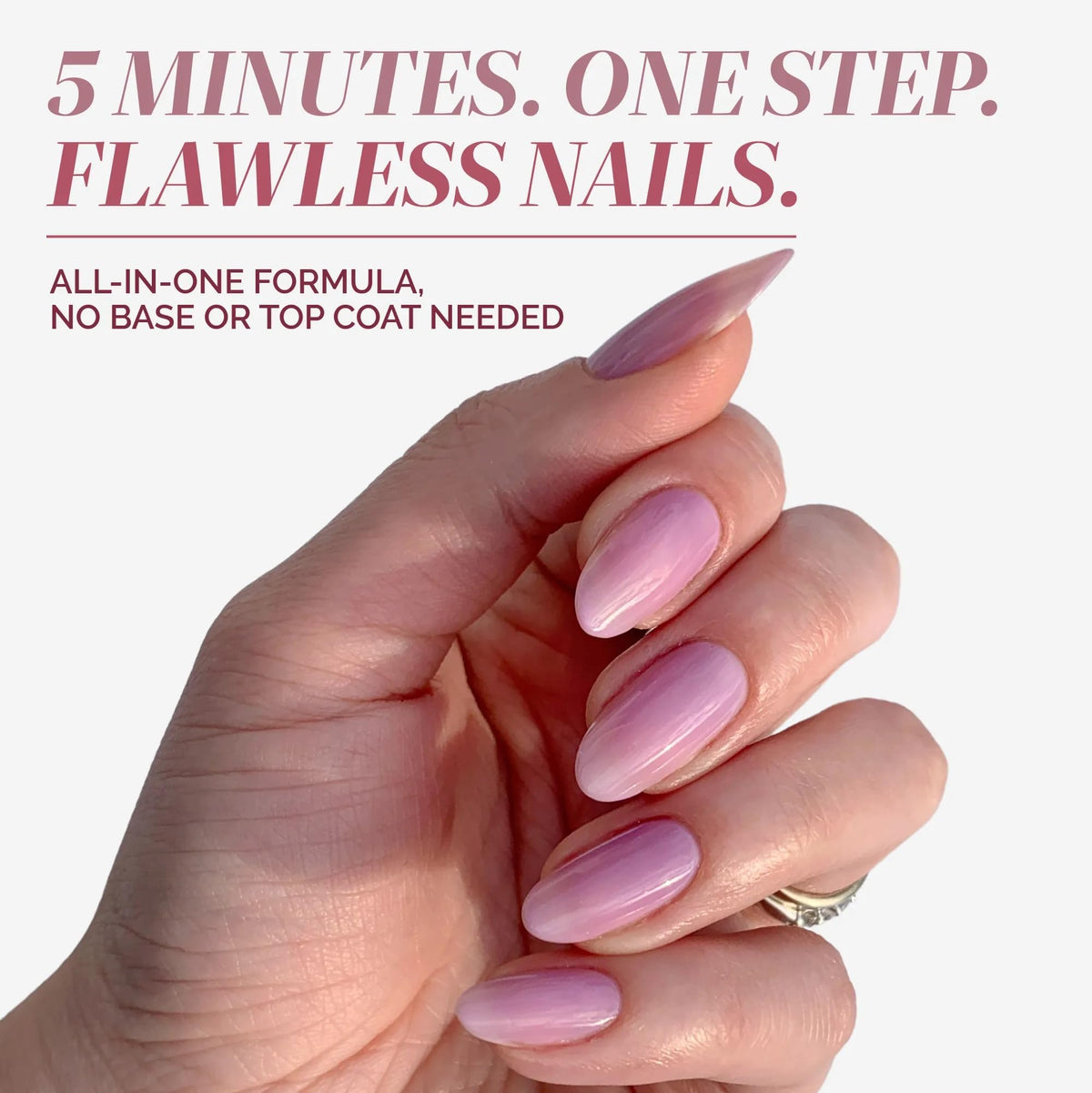 LONDONTOWN sheer lilac swatch on nail tip for natural-color boost