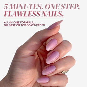 LONDONTOWN sheer lilac swatch on nail tip for natural-color boost