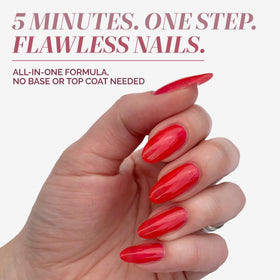 LONDONTOWN sheer poppy red swatch on nail tip for natural color