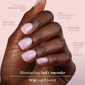 LONDONTOWN swatch on nail tip closeup demonstrating sheer brightening effect