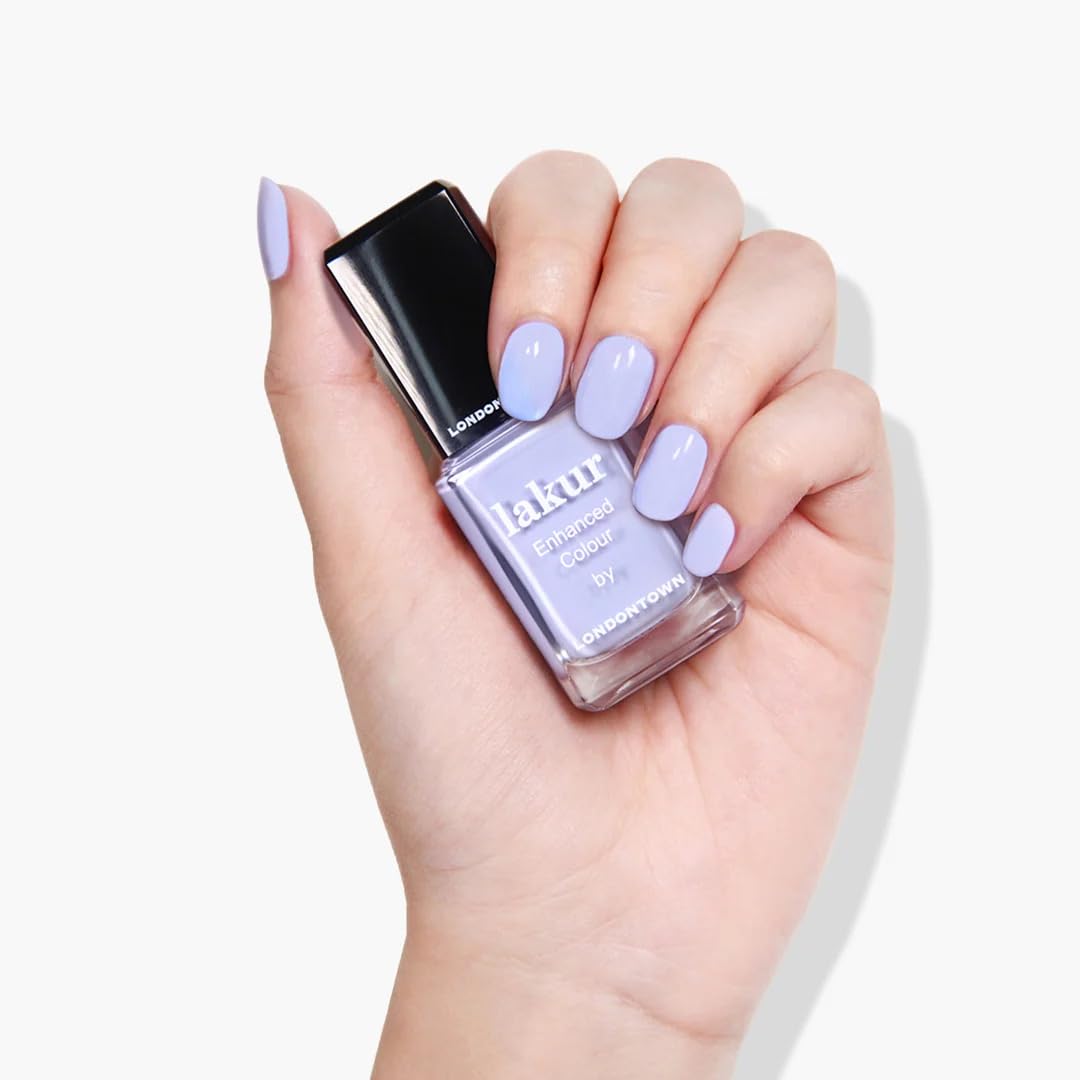 LONDONTOWN swatch on wrist showing true periwinkle shade for color-matching benefit