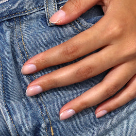 LONDONTOWN swatches on a nail wheel demonstrating natural pink finish