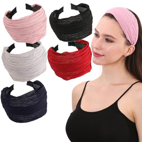 LONEEDY front view of five headbands showing color assortment and neat packaging benefit comfort