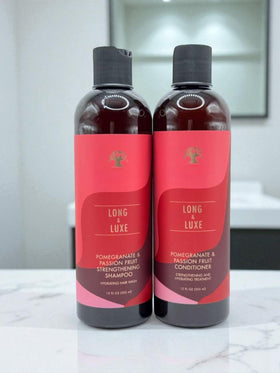 Generic Long & Luxe bottles in shower demonstrating easy application and cleansing