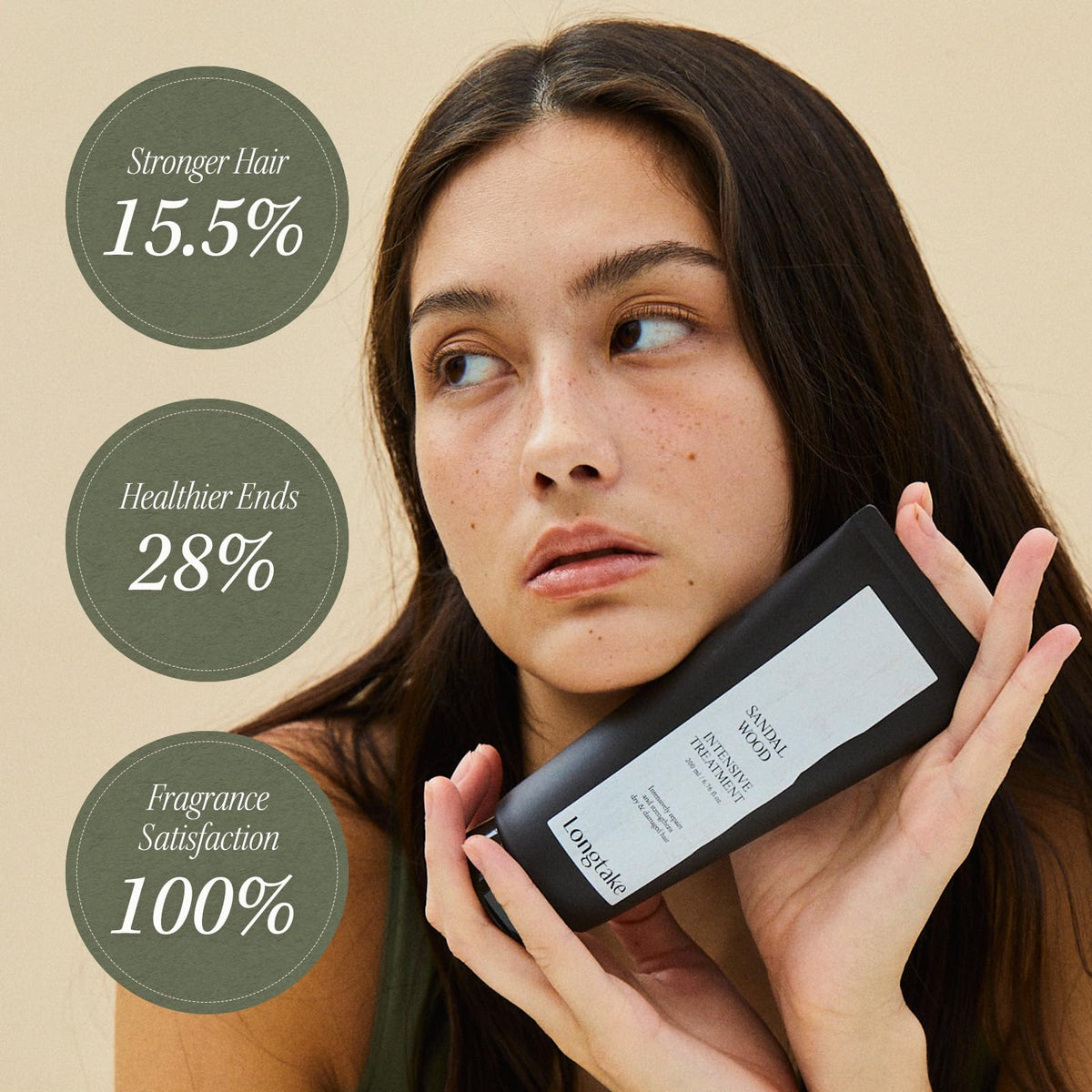 LONGTAKE applying treatment to wet hair for frizz control benefit