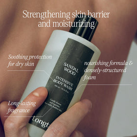 LONGTAKE body wash in shower being applied for soothing daily use benefit