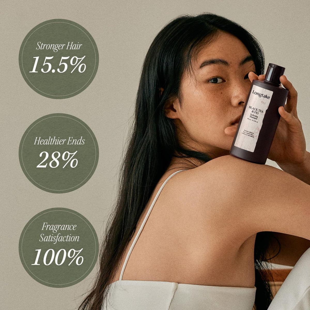 LONGTAKE shampoo lather closeup showing gentle foam and softening texture for effective cleansing