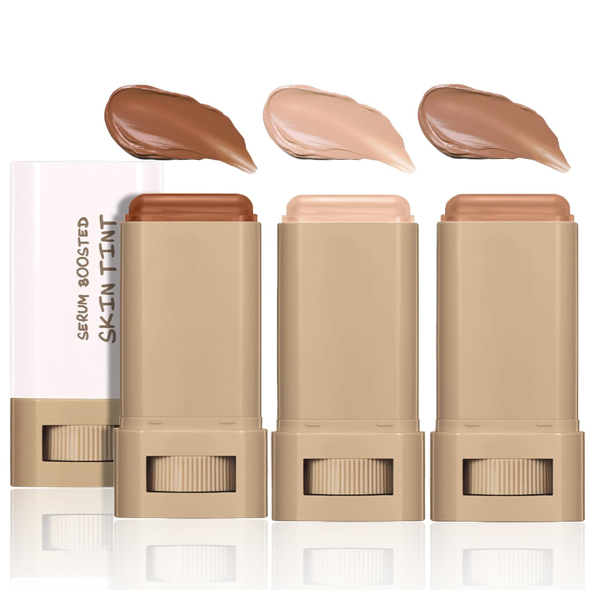 Loobexery front packaging trio showing three foundation sticks and compact convenience