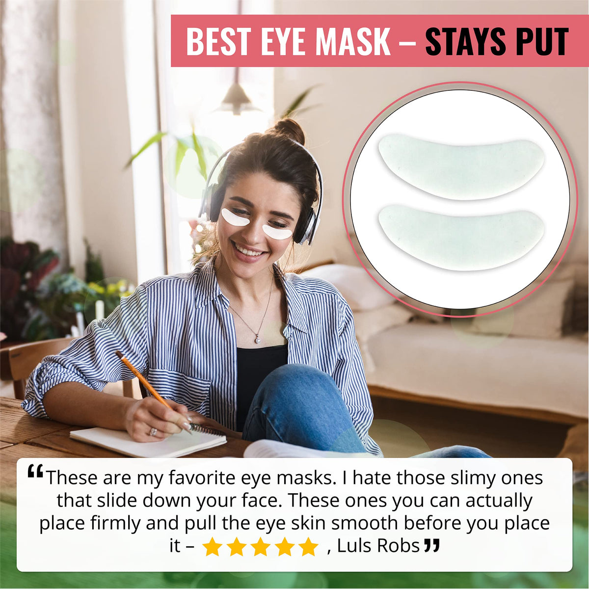 LOOKATME patch applied under eye demonstrating non-slip fit and lift