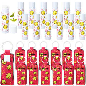 Loopeer front packaging with 24 softball-themed lip balms and keychains, great for team gifts