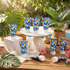 Loopeer label detail showing Hawaiian leaf design that adds festive appeal