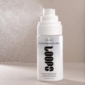 LOOPS Dew Cloud ingredients label highlighting polyglutamic acid, snow mushroom, and ceramide benefits