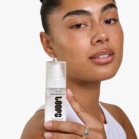 LOOPS Dew Cloud mist in use on face showing cooling spray and instant moisture boost