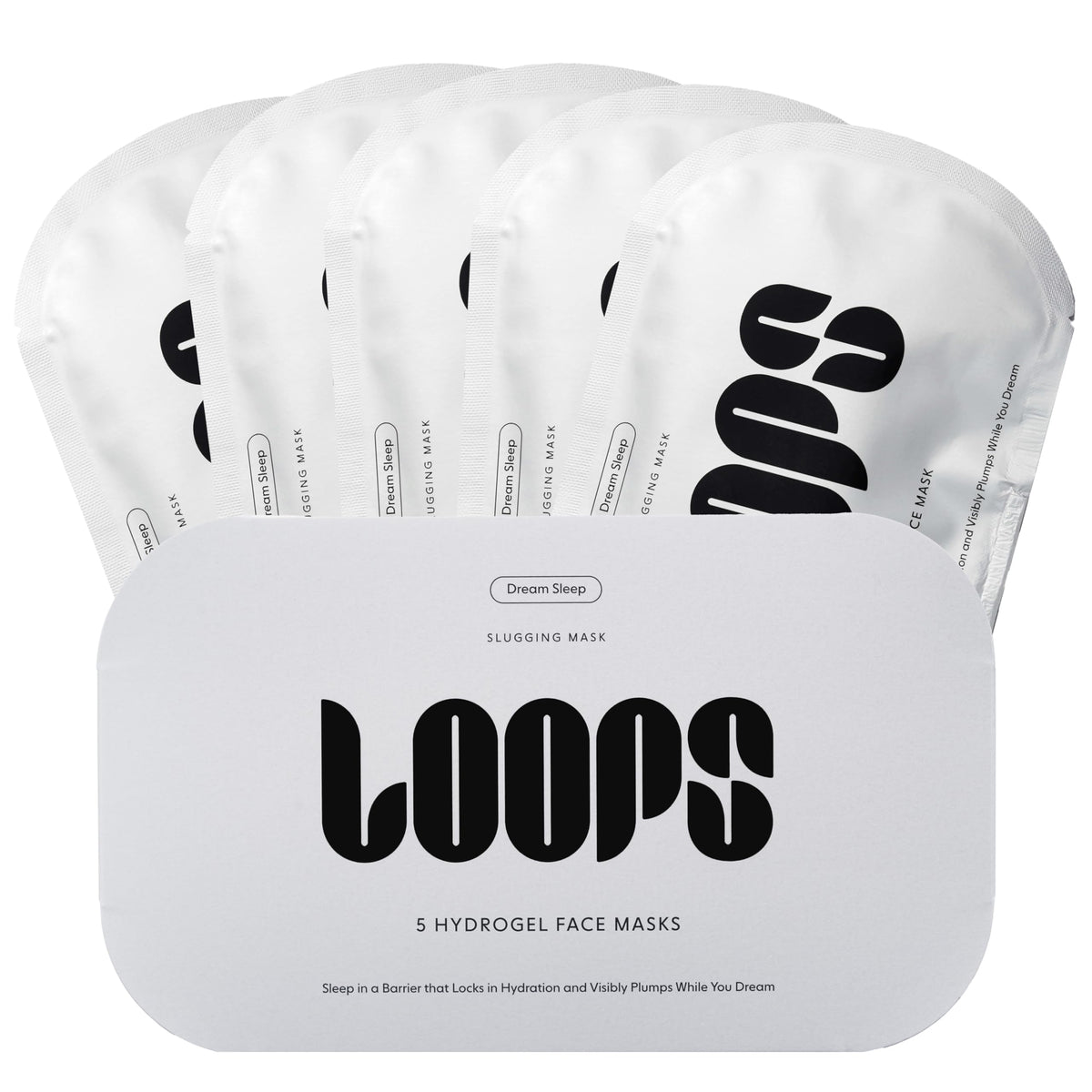 LOOPS front packaging showing 5 hydrogel mask sachets and product branding boosting routine clarity