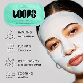 LOOPS five different masks laid out showing variety for multiple skin needs benefit