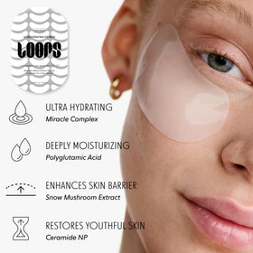 LOOPS Hyper Eyes mask applied under eye demonstrating brightening effect