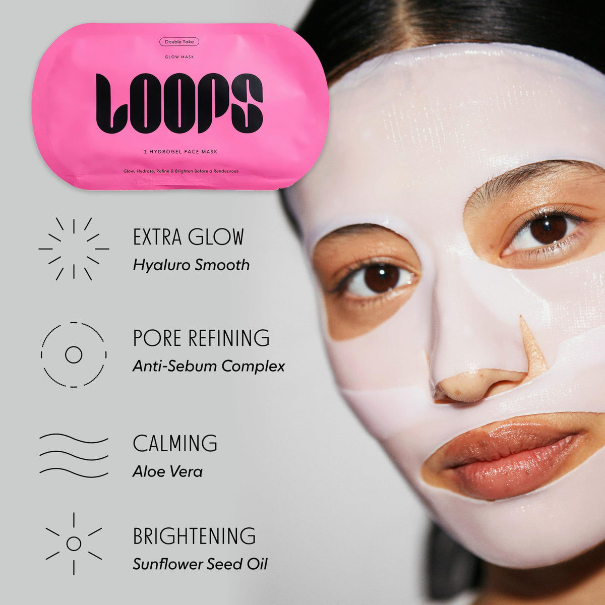 LOOPS product label and ingredient list highlighting dermatologist-reviewed benefit