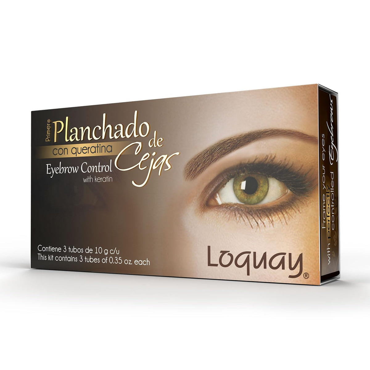 Loquay kit front packaging showing full three-step eyebrow set for professional control