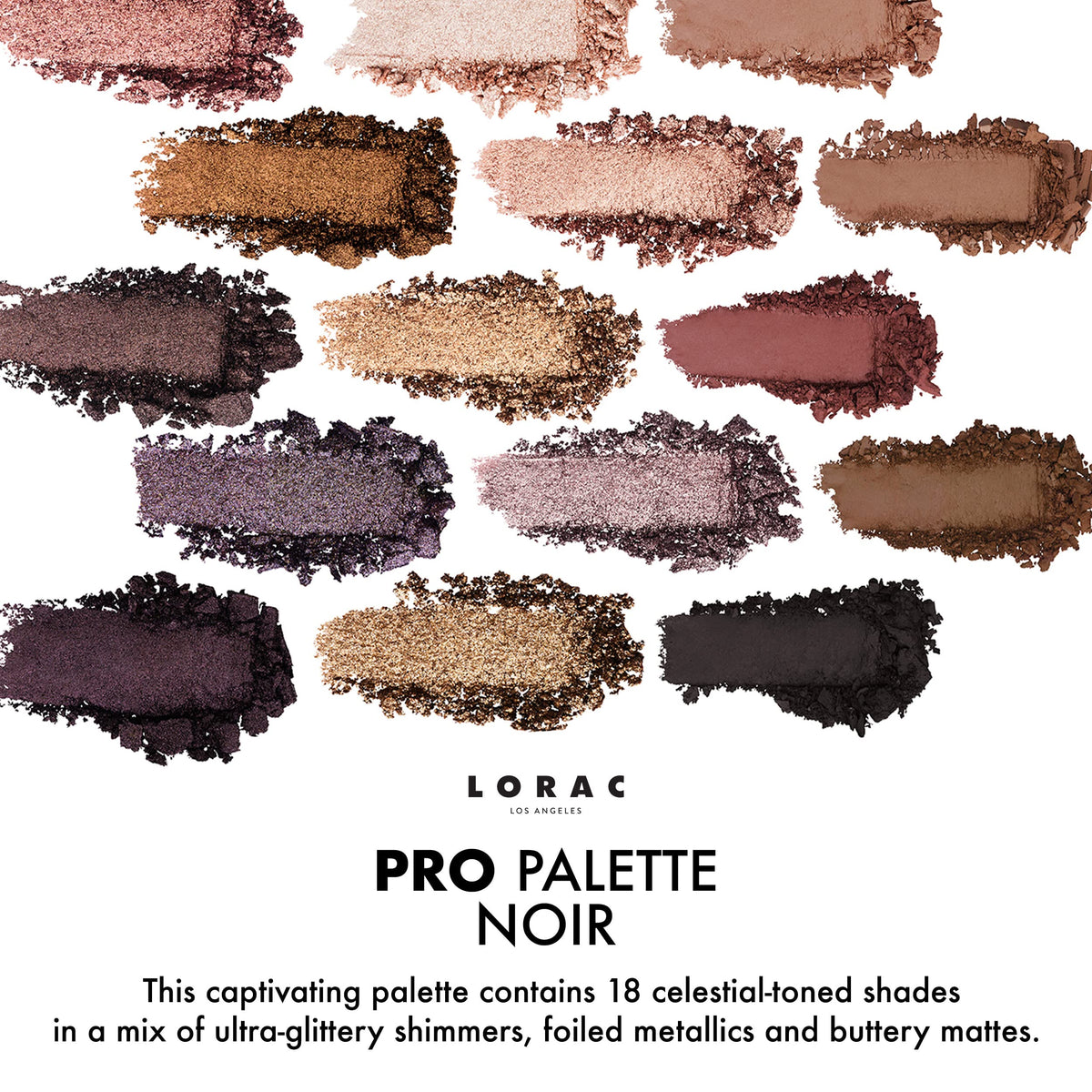LORAC close-up of 18 magnetic pans highlighting color variety and pigment payoff
