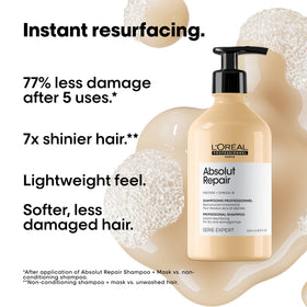 L'Oréal Professionnel Paris close-up of creamy shampoo texture showing rich lather and moisturizing benefit