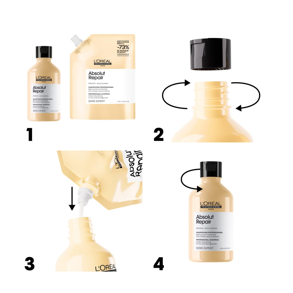 L'Oréal Professionnel Paris label and ingredient panel close-up highlighting wheat protein and strengthening benefit