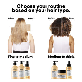 L'Oréal Professionnel oil next to Absolut Repair shampoo and mask for routine