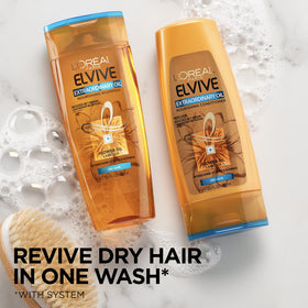 L'Oreal Paris Elvive label and cap detail, clear brand info and easy-open cap benefit