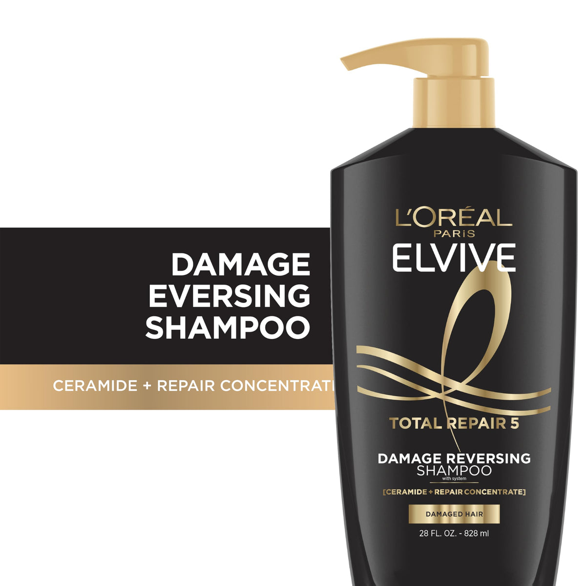 L'Oreal Paris close-up label highlighting repair concentrate and benefits