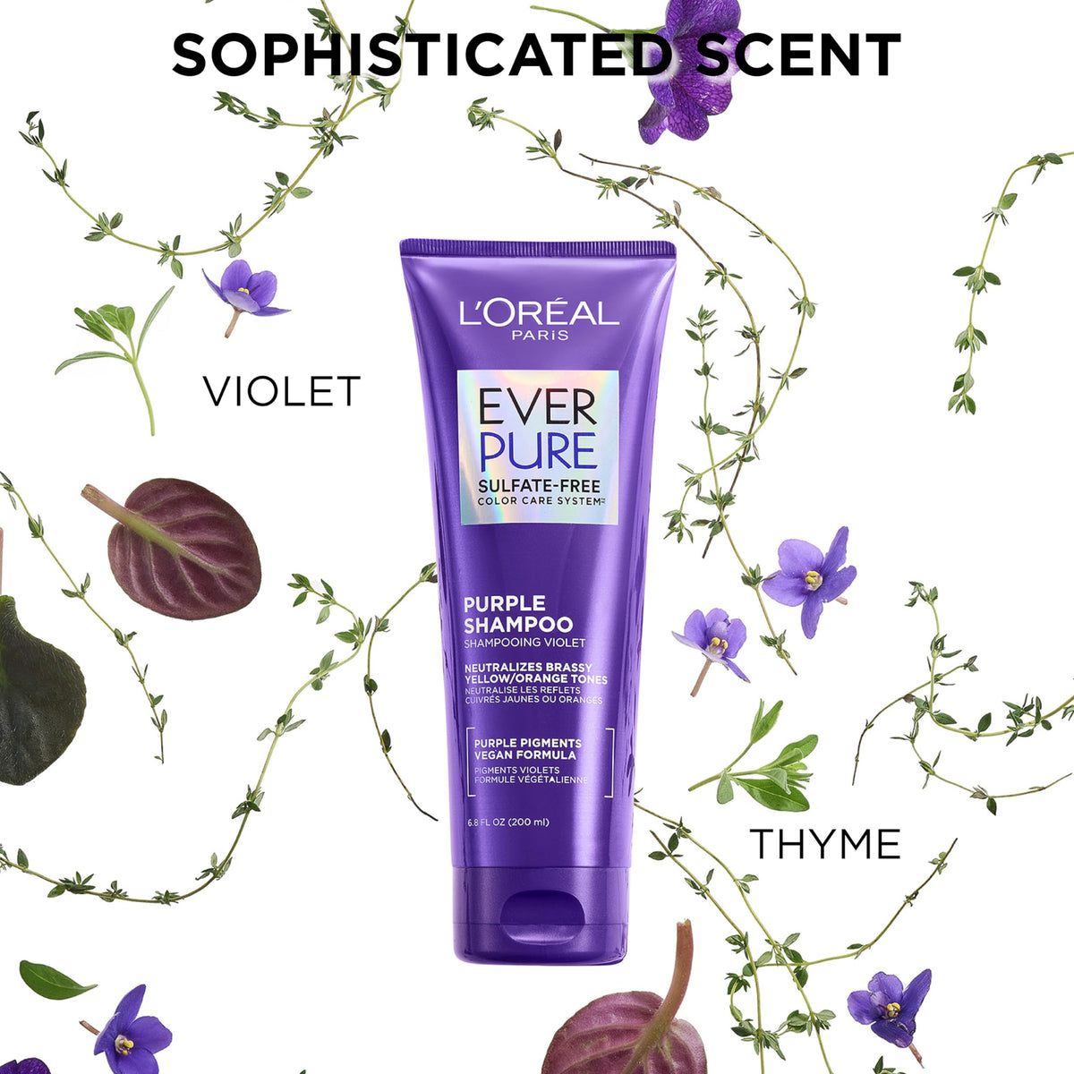 L'Oreal Paris bottle label detail highlighting sulfate-free and vegan benefit