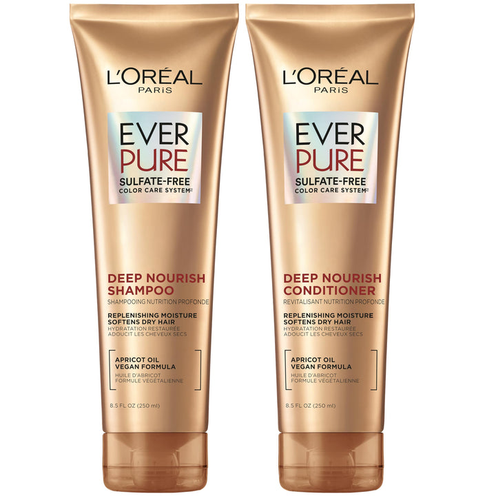 L'Oreal Paris front packaging showing dual bottles and benefits