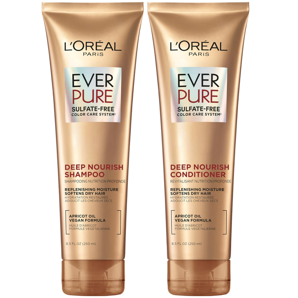L'Oreal Paris front packaging showing dual bottles and benefits