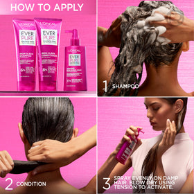 L'Oreal Paris applying shampoo to wet hair demonstrating easy lathering benefit