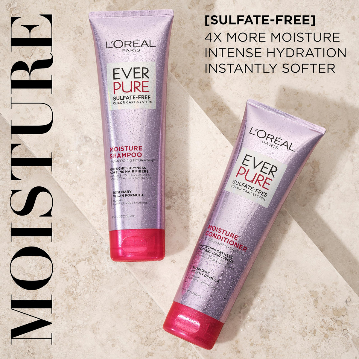 L'Oreal Paris close-up of bottle label highlighting sulfate-free benefit