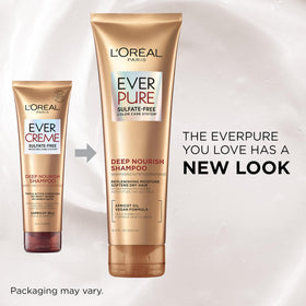 L'Oreal Paris shampoo pouring from bottle demonstrating gentle lather