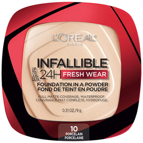 L'Oreal Paris compact front view showing sleek packaging and portability benefit