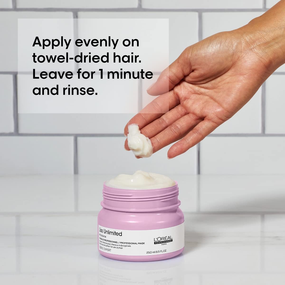 L'Oréal Professionnel mask being applied to damp hair for improved manageability