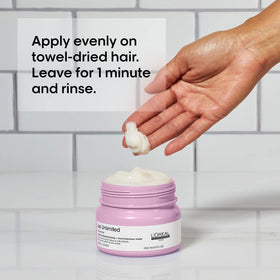 L'Oréal Professionnel mask being applied to damp hair for improved manageability