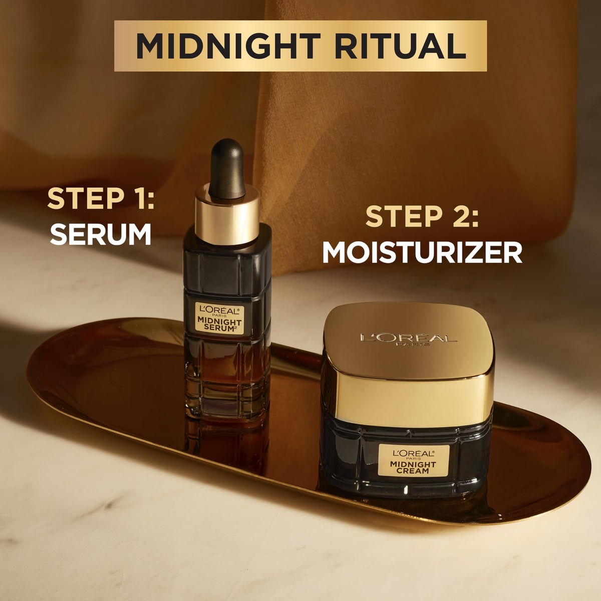 L'Oreal Paris cream on hand application showing smooth absorption for overnight repair