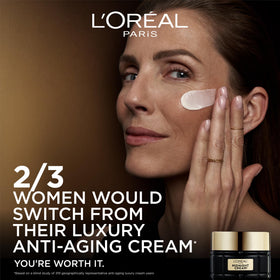 L'Oreal Paris nighttime routine lifestyle scene illustrating restful repair and radiant morning skin