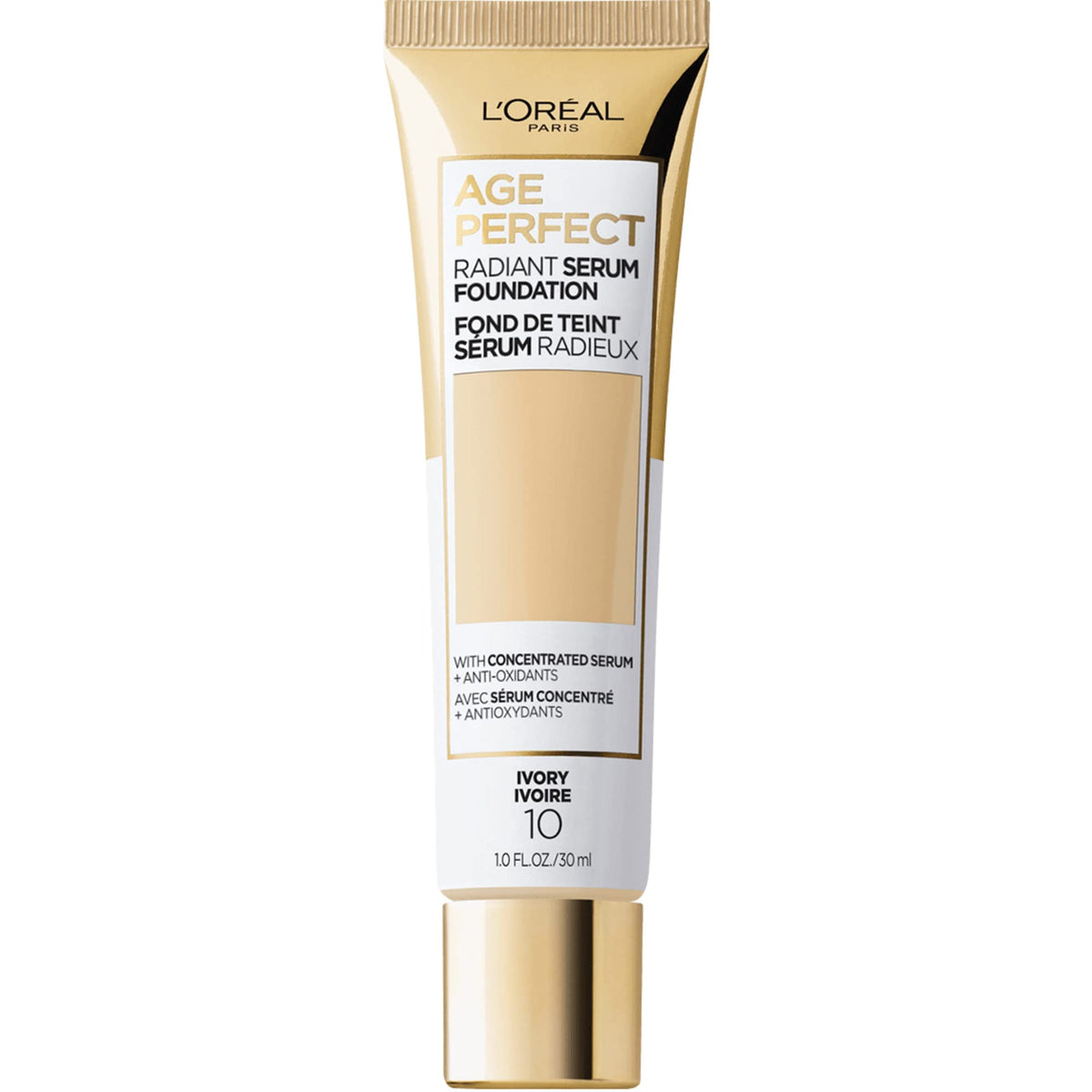 L'Oreal Paris foundation bottle front view showing Ivory shade and SPF 50 protection