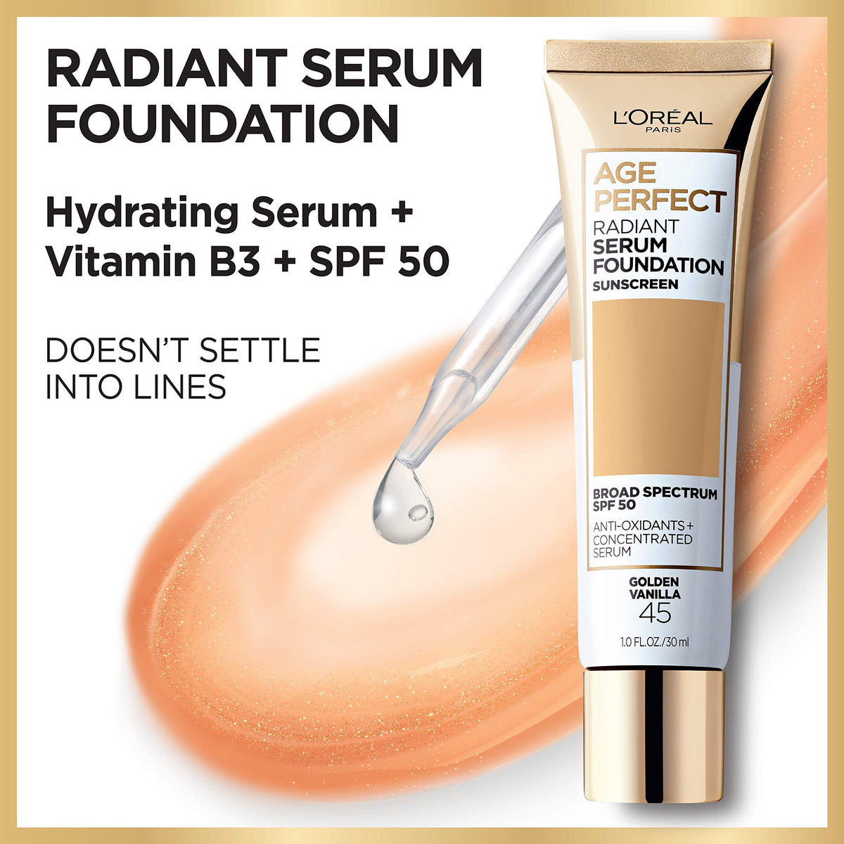 L'Oreal Paris serum texture close-up demonstrating lightweight, hydrating formula