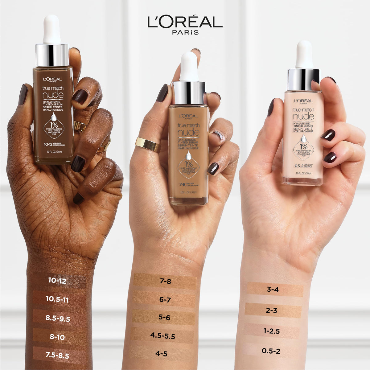 L'Oreal Paris 1 fl. oz. bottle held in hand to show travel-friendly size and convenience