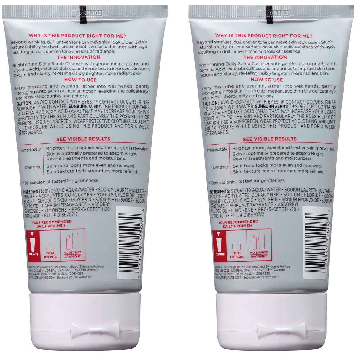L'Oreal Paris rinsed skin after use showing smoother, fresher-looking texture