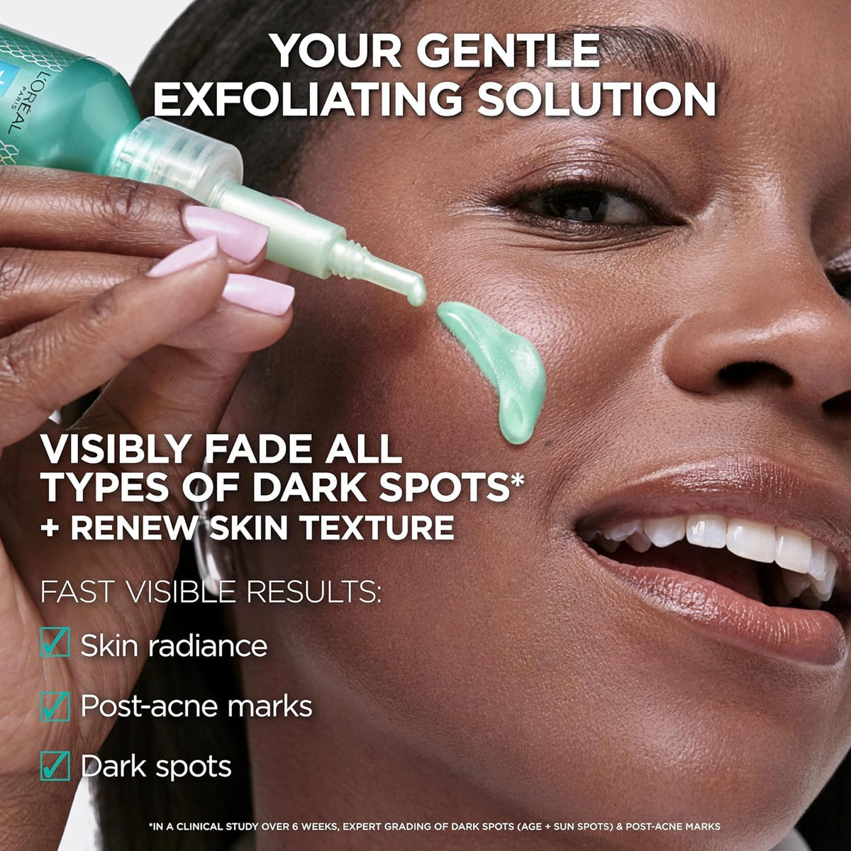 L'Oreal Paris product applied to cheek demonstrating even coverage benefit