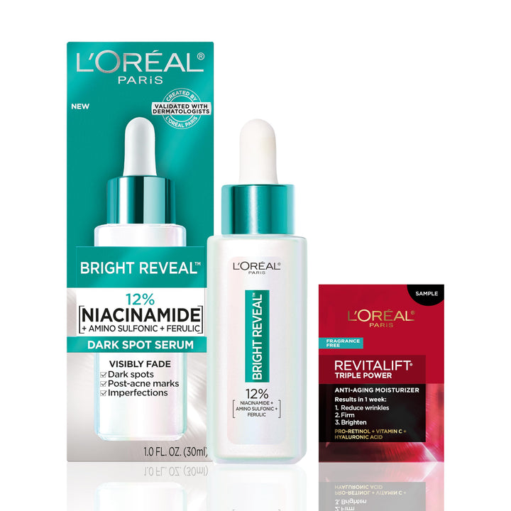 L'Oreal Paris front packaging showing the Bright Reveal serum for clear presentation