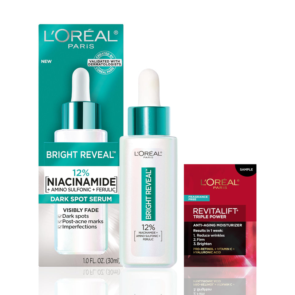 L'Oreal Paris front packaging showing the Bright Reveal serum for clear presentation