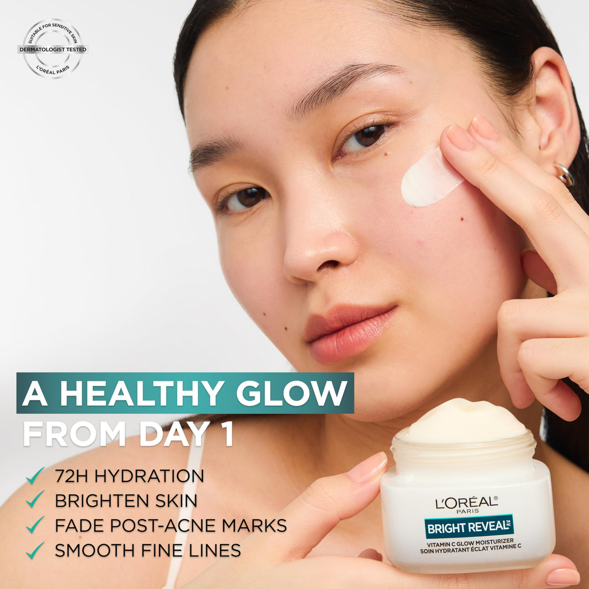L'Oreal Paris open jar showing silky cream texture for fast absorption